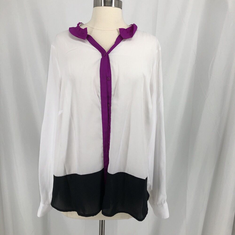 Worthington Woman 1X Long Sleeve Tunic Blouse V Neck Colorblock
